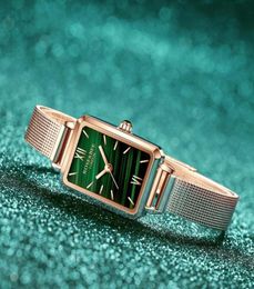 Wristwatches Green Malachite Japan Quartz Movement Vintage Ladies Drop Women Stainless Steel Mesh Rose Gold Watches5163769