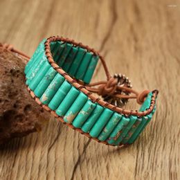 Charm Bracelets Natural Sea Sediment Jasper Beads Tube For Women Handmade Braided Leather Bracelet Wrapped Yoga