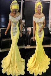 Luxury Nigerian Dresses Evening Wear Mermaid Rhinestone Lace Off Shoulder 2017 Plus Size Formal Prom Gowns Party Dress4614565
