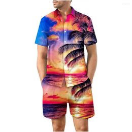 Men's Tracksuits Summer Beach Shorts Sets Casual Man Shirts 2Pcs Outfits 3D Sunset Print Fashion Street Hawaiian Holiday Suits