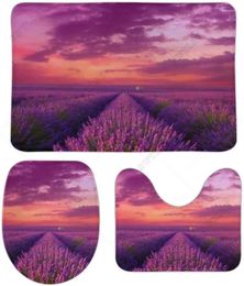 Bath Mats Vintage Abstract Purple Lavender Field At Sunset Bathroom Rugs And Sets Washable Rug Non Slip Pads Toilet Anti