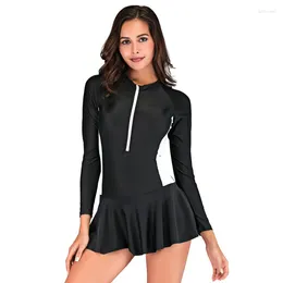 Women's Swimwear Summer Women One-piece Swimsuit Swimming Sport Breathable Quick Dry Long Sleeve Bathing Suit Slim Plus Size Black