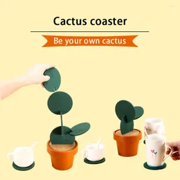 Table Mats 1Set Creative Cactus 6 Leaves 1 Storage Pot Lid Decoration Pads Practical Home Kitchen Accessories