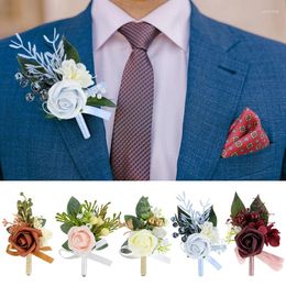 Party Decoration Wedding Groom Boutonniere Man Pin Suit Corsage Artificial Silk Plastic Rose Flowers Marriage Accessories Gift Supplies