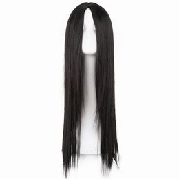 Czarny feishow syntetyczny ciepło odporny na długą prostą linię środkowej części kostium Cosplay Włosy 26 cali salonowe włosy 240327