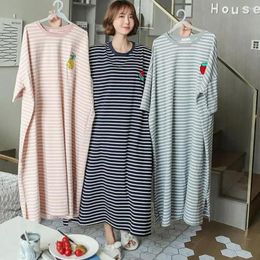 Home Clothing Sleeping Night Polyester Robe Breathable Female Stripes Comfortable Women Print Nightdress Short Loose Summer Garment Sleeve