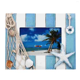 Frames Nautical Theme Picture Po Frame Wood Mediterranean Ornaments With Net Shell Decoration For Home Office