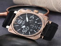 2022 New mens watch Quartz Watch bell brown leather black rubber Strap ross 6 hands ccc0017828738
