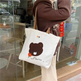 Evening Bags Cute Embroidered Bear Canvas For Women 2024 Fashion Luxury Handbag Large Capacity Shoulder Bag Students A4 Books