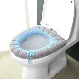 Toilet Seat Covers All Season Universal Knitted Thicken Cover Pad Bathroom Ware Mat With Handle Soft Washable Closestool Cushion