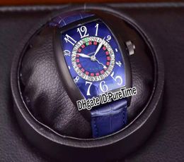 New 8880 Las Vegas Casino Russian Turntable PVD Black Steel Blue Dial CALSK Automatic Mens Watch Blue Leather Strap Cheap Puretim7289083