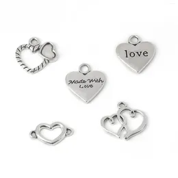 Pendant Necklaces 10pcs Silver Color Alloy Heart DIY Charms Love Necklace Bracelets Keychain Bag Jewelry Making Accessories Supplies
