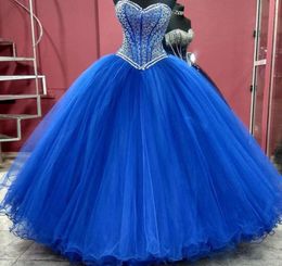 Princess Ball Gown Royal Blue Quinceanera Dress 2021 Sweet 16 Dresses Beaded Sequins Strapless Neck Debutante Gowns Plus Size Vest9710602