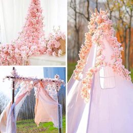 Decorative Flowers 10pcs Cherry Flower Vines Artificial For Outdoors Hanging Silk Garland Wedding Party Pink Room Decor