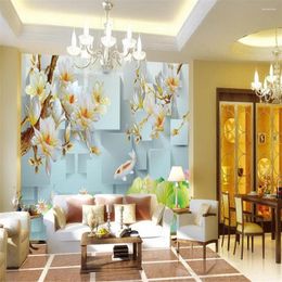 Wallpapers 3D Stereo Magnolia Flower TV Background Wall Decoration Painting Stereoscopic Wallpaper