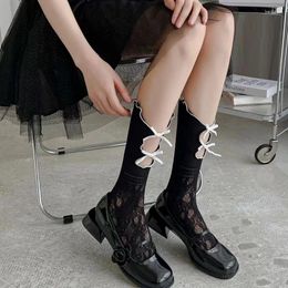 Women Socks Sweet JK Korean Hollow Out Bow For Girl Summer Ruffles Lolita Lace Calf Long Sock Harajuku Fishnet Breathable