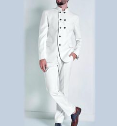 White Indian Men Suits for Wedding Groom Wear Double Breasted Two Piece Trim Fit Groomsmen Tuxedos Jacket Pants3607273