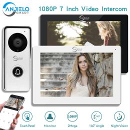 Doorbells Anjielo 7 Inch Wired Apartment Video Intercom Wifi Tuya Smart Life 1080P HD Call Camera Doorbell Door Phone for Private House
