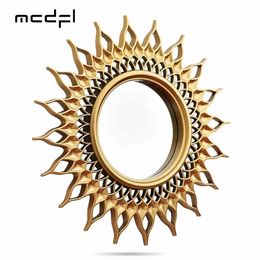 MCDFL Sun Mirror Gold Round Decorative Wall Sunburst Mirrors Home Decoration Accessories Vintage Boho Decor Room Bath Ornaments 240320