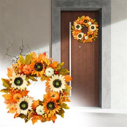 Decorative Flowers Autumn Wreath Simulation Pumpkin Sunflower Door Hanging Festival Vine Thanksgiving