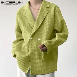 Men's Suits INCERUN 2024 Men Blazer Korean Style Solid Colour Lapel Long Sleeve Button Male Streetwear Fashion Casual Thin Jackets