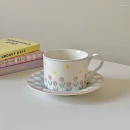 Cups Saucers Leakproof Aesthetics Coffee Cup Travel Girls Flower Cute 250ml Ceramic Espresso Chinese Tazas De Cafe Home Decoration