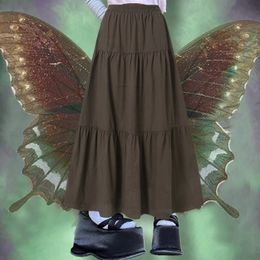 Y2K Fashion Harajuku Aesthetic Fairycore Vintage Pleated Skirt Korean Grunge High Waist Long Retro Ramie Cotton Clothes 240402
