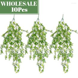 Decorative Flowers Wholesale 10pcs Eucalyptus Leaves Vines Artificial Plants Ratten Green Fake Plant Wall Hanging Wedding Party Home Garden