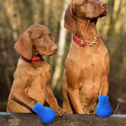 Dog Apparel 4 Rain Waterproof And Non- Shoes Protectors For Pets Dogs Cats To Wear Outdoors ( Blue )
