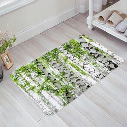 Carpets White Birch Green Floor Mat Entrance Door Living Room Kitchen Rug Non-Slip Carpet Bathroom Doormat Home Decor