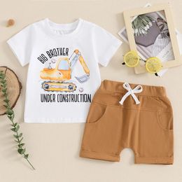 Clothing Sets 2024-03-08 Lioraitiin 0-3Y Toddler Boys Summer Outfits Letter Digger Print Short Sleeve T-Shirt And Elastic Shorts Clothes Set