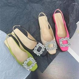 Dress Shoes 2024 Summer Women's Thick Heeled Square Buckle Rhinestone Fairy Style French Toe Rear Empty Lazy Single
