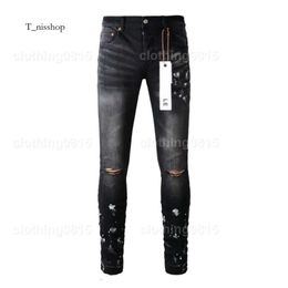 Jeans Purple Designer Pant Stacked Jeans Men Tears European Mens Pants Trousers Biker Embroidery Ripped for Trend 772