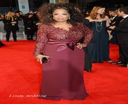 Burgundy Red Carpet Evening Dress Long Sleeves Lace Party Dress Formal Celebrity Inspired Event Gown Plus Size vestido de festa 204936161