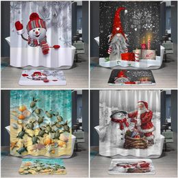 Shower Curtains Digital Printing Christmas Curtain Snowman Bathroom Fabric Waterproof Polyester With Hook