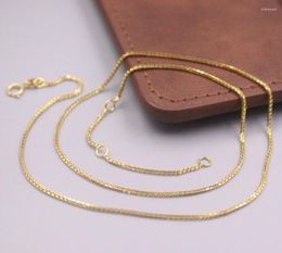 Chains Real Pure 18K Yellow Gold Chain Women 1mm Box Link Adjust Necklace 3.5-3.7g/45cm