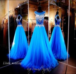 Royal Blue Open Back Prom Dress Sparkly Bling Crystal Beaded Floor Length Long Formal Party Gown6145819