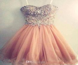 Popular Homecoming Dresses Spaghetti Strap Tulle Beaded Short Coral Prom Dress Short Junior Senior Party Dresses3016494