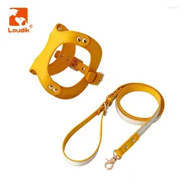 Dog Collars Loudik-Puppy Harness And Leash Set Adjustable Soft Leather Waterproof Small Pet Cat Leads Walking Premium Accessories
