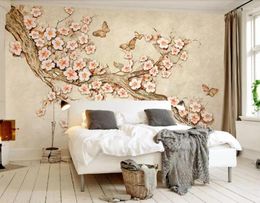 Wallpapers CJSIR Custom Po Wallpaper Mural Fashion 3d Embossed Flowers Butterfly Spring Television Background Wall Papel De Parede