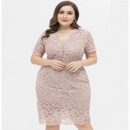 Party Dresses Summer Plus Size Fashion Lace Dress 7XL 6XL 5XL Ladies Slim Solid Colour Bag Hip Sexy V-neck