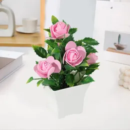 Decorative Flowers Low Maintenance Potted Plant Realistic Fake Rose Bonsai Vibrant Color Fade-resistant Artificial For Home Decoration