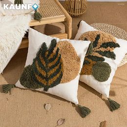 Pillow KAUNFO Warm Winter Embroidered Style Leaves Pattern Plush Cases Covers Home Decor Sofa 45x45cm