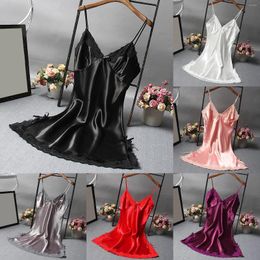 Women's Sleepwear Sexy Lace Satin Nightdress Women Sleeping Dresses V Neck Pyjamas Silk Suspender Night Dress Ladies Spring Summer Nightgown