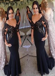 2019 Black Plus Size Mermaid Arabic Evening Dresses Sheer Neck Long Sleeves Beaded Prom Party Gowns Robe De Soiree7187952