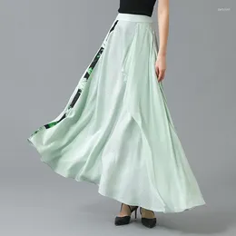 Skirts Silk Woman Jacquard Natural Waist Printing Qiaoqi Asymmetric Stitching A-shaped Large Pendulum Womens CE110