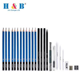 Pencils H&B 24pcs Graphics Drawing Pencil Charcoal Pencils Sketch Painting Canvas Bag Set Gift for Painter Kids Art Supplies