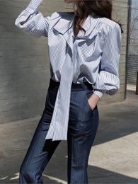 Women's Blouses Women Elegant Casual Stripe Long Sleeve Shirts Spring Vintage Chic Party Birthday Clothes Female Business Formal Tops