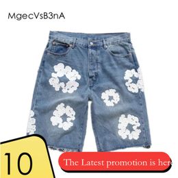 Designer Mens Shorts Jeans Flower Printed WREATH Jeans Diamond Denim Shortpants Slim Streewear Button Fly 660