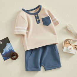 Clothing Sets Infant Baby Boy 2 Piece Outfits Summer Contrast Color Short Sleeve Round Neck T-Shirts And Elastic Waist Shorts Boys